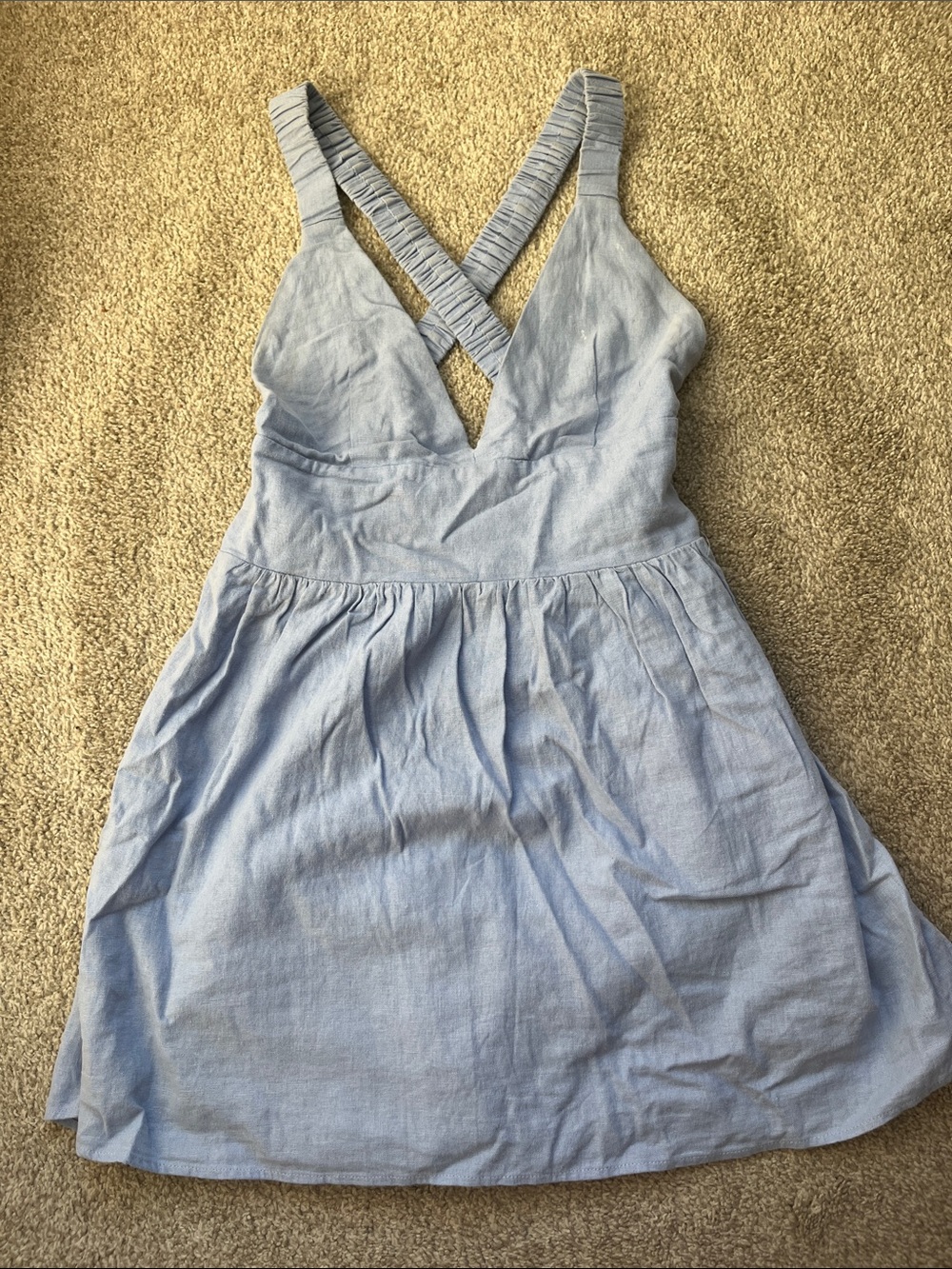 Abercrombie & Fitch Plunge Scrunchie-Strap Linen-Blend Skort Dress